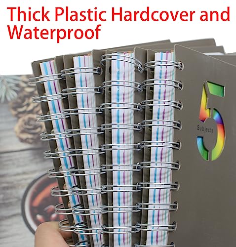 5 Subject Notebook, 4 Pcs 10 Inch x 7 Inch B5 Black Spiral Notebook With Waterproof Plastic Softcover, 300 Pages 80 Gsm College Ruled Papers With 5 Sheets Colorful Movable Dividers (4 Pcs Black) - color: 4 Pcs Black