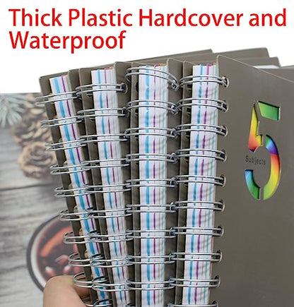 5 Subject Notebook, 4 Pcs 10 Inch x 7 Inch B5 Black Spiral Notebook With Waterproof Plastic Softcover, 300 Pages 80 Gsm College Ruled Papers With 5 Sheets Colorful Movable Dividers (4 Pcs Black) - color: 4 Pcs Black