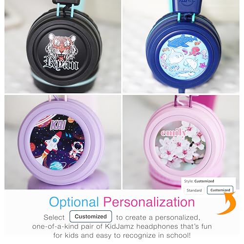 MEE audio KidJamz KJ55 Personalized Wired Headphones for Kids with Custom Full Color Photo Print, 3.5mm Plug Headset, Volume Limiter, & Microphone, Printed Graphics for School, Gift, Travel (Blue) - color: Blue, style: Customized