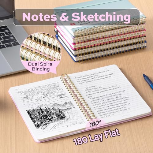 deli 6-Pack Lined Spiral Journal Notebook, 160 Pages, A5 (5.5"x8") Hardcover Writing Notebook, College Ruled Spiral Bound Journal for Women & Men - Perfect for Work, School, Office & Note Taking - color: Pink, Purple, Rose Red, Green, Navy Blue, Black, si