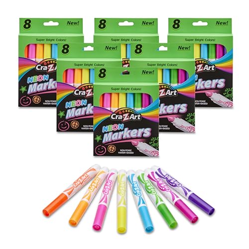 Cra-Z-Art 6 Packs of 8 Count Neon Broadline Markers - size: 8 Count (Pack of 6)