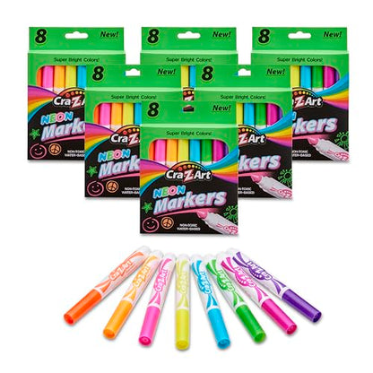 Cra-Z-Art 6 Packs of 8 Count Neon Broadline Markers - size: 8 Count (Pack of 6)