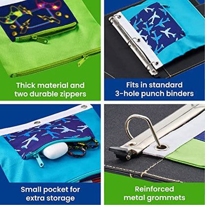 It's Academic Pencil Pouch for 3-Ring Binder, 2-Pockets with Zipper, for School Supplies, Large & Mini Pouch, Navy & Jets Design, 2-Pack - color: Blue/Green