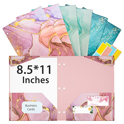 Ospelelf Folders with Pockets, Waterproof Plastic Folder with Two Fixed Corner Tabs and 2 Pockets Includes Business Card Slot, Includes Sticker, Fits 3 Ring Binder Holds 11" x 8.5", 6-Pack - color: Marble