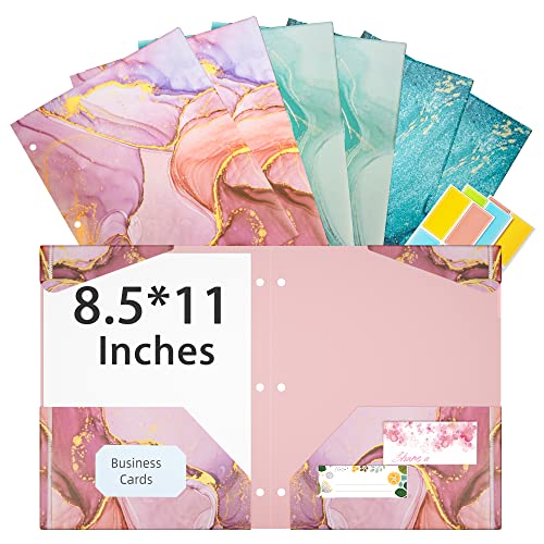 Ospelelf Folders with Pockets, Waterproof Plastic Folder with Two Fixed Corner Tabs and 2 Pockets Includes Business Card Slot, Includes Sticker, Fits 3 Ring Binder Holds 11" x 8.5", 6-Pack - color: Marble