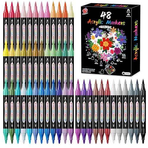 TBC The Best Crafts Acrylic Paint Markers, 48 Colors Dual Tip – Waterproof, Non-Toxic, Fast-Drying Art Pens for Rock Painting, Wood, Glass, Ceramic, Fabric - color: 48 Colors
