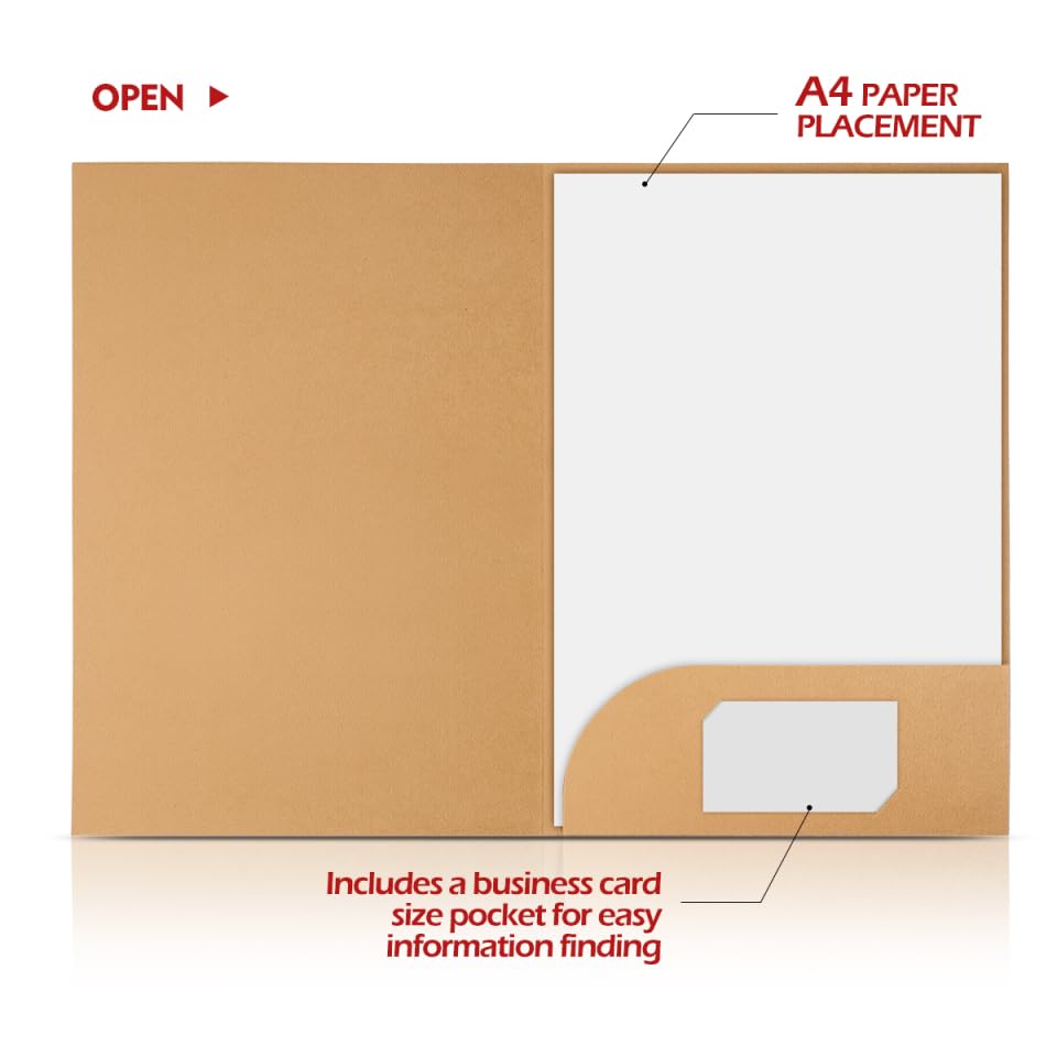 20pcs File Folders A4 Kraft Paper File Folder Brown Paper Presentation Document Pocket for Office School Home Arts Crafts Use