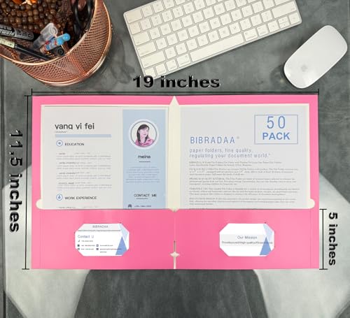BIBRADAA® 50 Packs Pink Folders with Pockets,File Folder with Pockets Fit Letter Size Paper,File Folders Letter Size,Durable Paper Folders for School, Office, Business. (50, Pink) - color: Pink