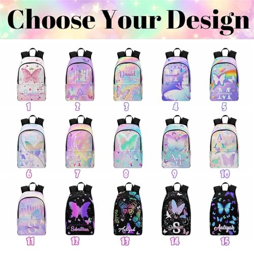 Custom Girl Backpacks Colorful Butterfly Beautiful Girl Book Bags with Name Girls Backpack Lunch Bag for Girls Personalized Shoulder Bags School Backpacks School Season - color: Color 07