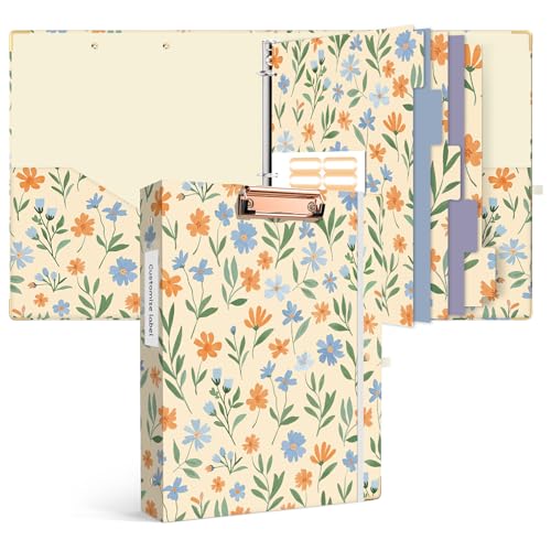 Ospelelf Binder 3 Ring 1 Inch, Round Ring Clipboard Binder for Letter Size Paper with 5 Tab Dividers, for School and Office Supplies, Yellow Floral - color: Yellow Floral, size: 1in（Letter Size）