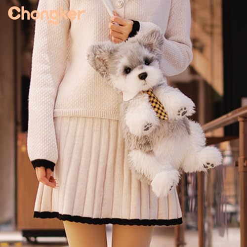 Chongker Dog Shaped Backpack, Handmade Realistic Stuffed Animals Backpack, Cute Dog Plush Bag - style: Schnauzer-silver