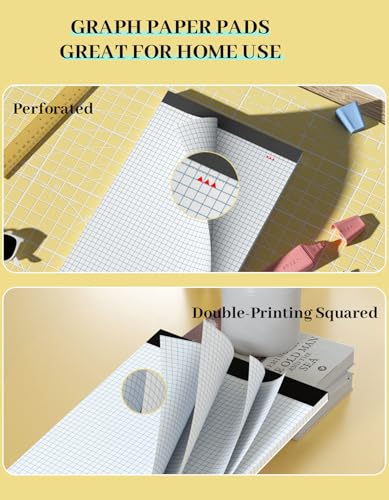 Graph Paper 8.5 x 11, 6 Pack, 4x4 Graph Ruled, Grid Paper 8-1/2 x 11, Blueprint Quadrille Pad 8.5'' x 11'', Easy Tear Off Graph Paper Pad White Grid Notebook, White Draft Paper 30 Sheets/Pad - style: 6 Pack - 8.5 x 11.75 IN - 30 Sheets - White