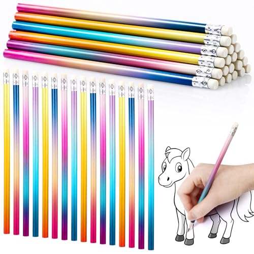Teling 48 Pcs Mlp Pencils Theme Party Favors Fun Pencils in Bulk with Eraser Wooden Number 2 Graphite for Students Back to School Gifts Classroom Birthday Supplies - style: Bright