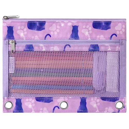 WAWSAM Cat Pencil Pouch for 3 Ring Binder, Binder Pencil Pouches with Zipper, Pencil Case with Clear Window, Cosmetic Bags for Office Supplies - color: Cat