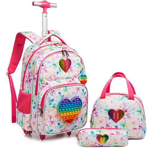 School Kids Rolling Backpack for Girls With Wheels Trolley Wheeled Backpack - color: Red-220224-l