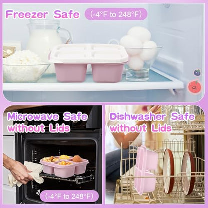Honeydak 5 Pack Snack Containers 4 Compartment Bento Snack Boxes Reusable Lunchable Containers with Lids Divided Meal Prep Lunch Food Storage Box for School Work Travel(Gray and Pink Ombre,Equal) - color: Gray and Pink Ombre, style: Equal