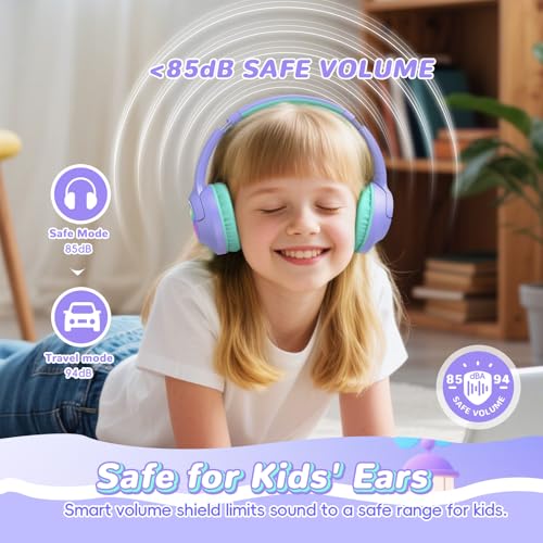 Kids Bluetooth Headphones, 85H Playtime Wireless Headphones for Kids, Colorful LED Lights, 85/94dB Safe Volume Limit, Bluetooth 5.4 Built-in Mic Toddler Headset for Tablet/Airplane (Purple) - color: Purple
