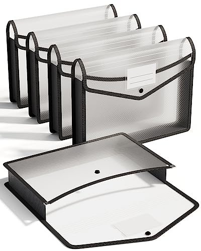 ThinkTex Plastic Expanding File Folder, Transparent envelopes with Snap Closure, No Dividers, Large Capacity, Fit Letter/A4 Size - 5 Packs - color: 5 Packs