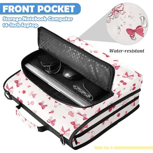 Custom 3 Ring Zipper Binder Bows and Cherries Personalized Name 1.5 inch Binders Large Capacity Multi Pockets for School Office Supplies - color: Custom Bows and Cherries