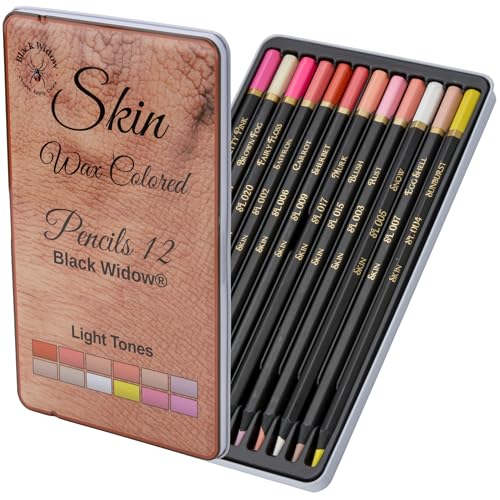 Black Widow Skin Tone Colored Pencils for Adult Coloring Books – 12 Soft Core Color Pencils for Portraits and Skintone Artists – Complete Range with Lightfast Ratings - style: Light Skin Tones