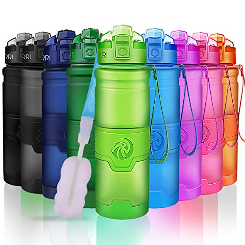 ZORRI Sports Water Bottle, 400/500/700ml/1L, BPA Free Leak Proof Tritan Lightweight Bottles for Outdoors,Camping,Cycling,Fitness,Gym,Yoga- Kids/Adults Drink Bottles with Filter, Lockable Pop Open Lid - color: Green, size: 14 Ounces