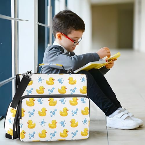 Zipper Binder Bag 3 Ring File Folder Portfolio Organizer Zippered Binder Bags with Strap Fits Laptop Women Men - color: Multi-yellow Duck White