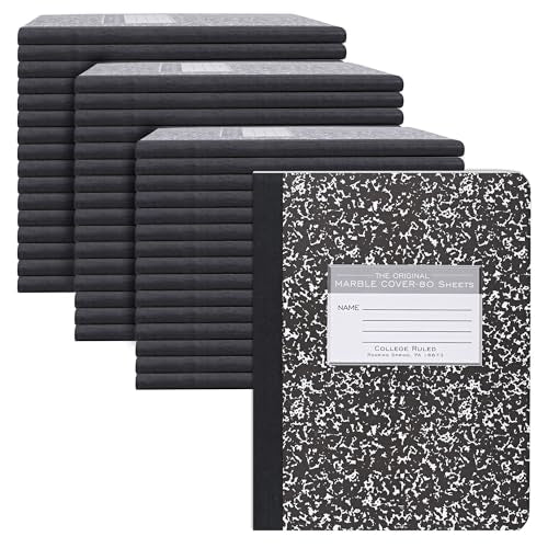 ROARING SPRING Hard Cover Composition Notebook, 48 Pack, Black Marble Comp Book, 9.75″ x 7.5″, College-Ruled with Margin, 80 Sheets (160 Pages), Made in USA