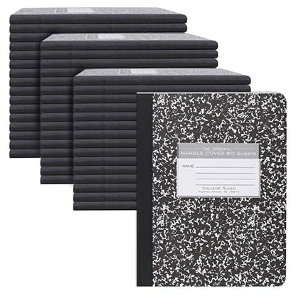 ROARING SPRING Hard Cover Composition Notebook, 48 Pack, Black Marble Comp Book, 9.75″ x 7.5″, College-Ruled with Margin, 80 Sheets (160 Pages), Made in USA