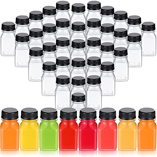 Patelai 48 Pcs Plastic Juice Bottles, 4 oz Shot Bottles with Caps Small Empty Reusable Clear Milk Containers Bulk with Leakproof Lids for Juicing, Smoothies, Coffee, and Cold Beverages (Black) - color: Black, size: 4 oz
