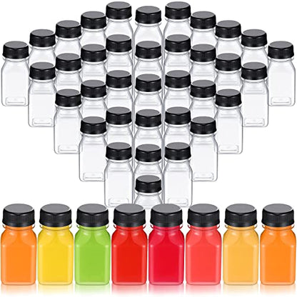 Patelai 48 Pcs Plastic Juice Bottles, 4 oz Shot Bottles with Caps Small Empty Reusable Clear Milk Containers Bulk with Leakproof Lids for Juicing, Smoothies, Coffee, and Cold Beverages (Black) - color: Black, size: 4 oz