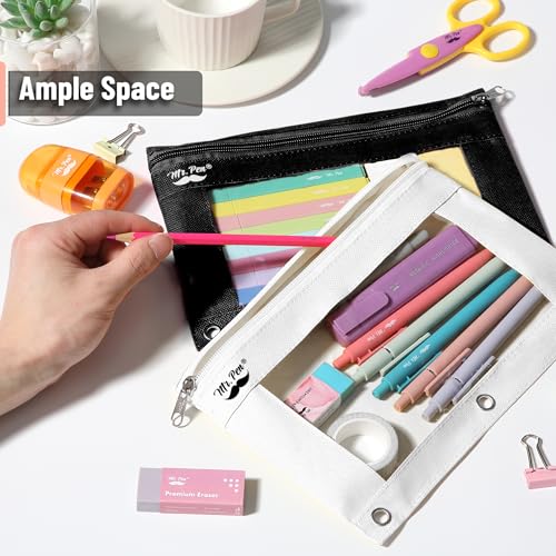 Mr. Pen- Pencil Pouch for 3 Ring Binder, 2 Pack, 10"x6.75", Smooth Zipper | Clear Window, Large Capacity Pencil Case with 3 Reinforced Grommets for School, Office, Supplies Storage | Clear Window, Large Capacity Pencil Case with 3 Reinforced Grommets for