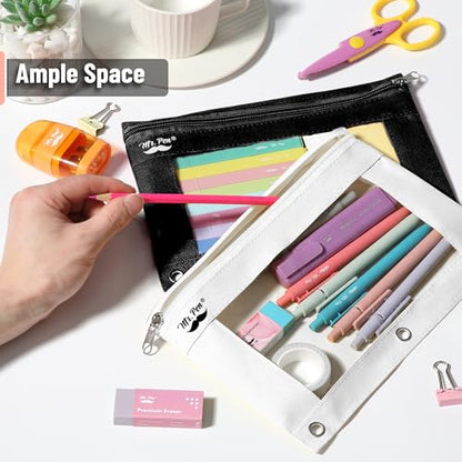 Mr. Pen- Pencil Pouch for 3 Ring Binder, 2 Pack, 10"x6.75", Smooth Zipper | Clear Window, Large Capacity Pencil Case with 3 Reinforced Grommets for School, Office, Supplies Storage | Clear Window, Large Capacity Pencil Case with 3 Reinforced Grommets for