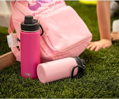 koodee 16 oz Water Bottle-Stainless Steel Double Wall Vacuum Insulated Wide Mouth Water Bottle with Leakproof Spout Lid (Pink) - color: Pink, size: 16 Ounces