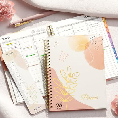 SUNEE 2026-2027 Appointment Book, Quarter-Hourly, Weekly & Monthly - from July 2026 to June 2027, 6.4"x8.3" Academic Planner, Flexible Cover, Note Pages, Bookmark, Spiral Binding, Abstract - color: Blushing Abstract Breeze