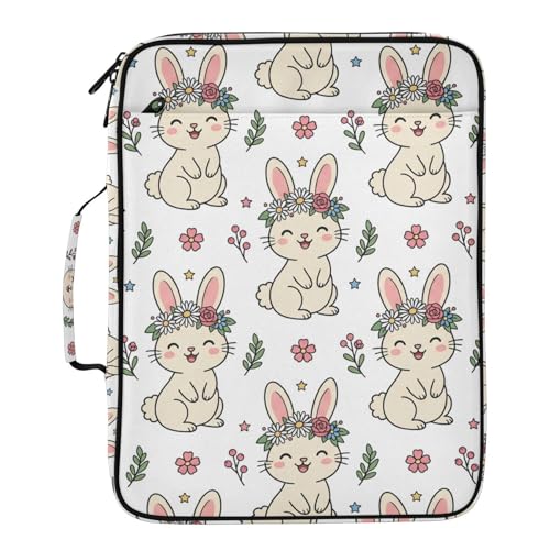 Zipper Binder Case with Handle, Portfolio Organizer 3 Ring Binder, Accordion 6-Tab Expanding File Folder Multiple Pockets Home School Office Documents Storage, Wreath Rabbit - color: Multicolor 6