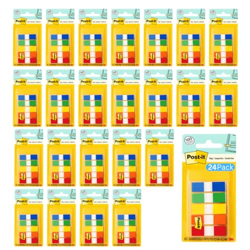 Post-it Flags in Portable Dispenser .47 in x 1.7 in - 683-5CF24PK - (Pack of 24, Assorted) | 100 flags per set, 2400 total count, blue, green, yellow, orange and red - color: Assorted - 24 Pack