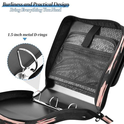 School Zipper Binder Cute Pig Black Cartoon Decor Trapper Keeper 3 Ring Binder Bag Multiple Pockets & Storage Organizer, 500 Sheet Capacity with Shoulder Strap