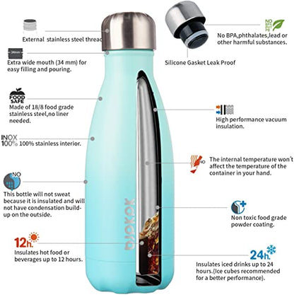 BJPKPK 12oz Stainless Steel Water Bottles Insulated Metal Water Bottle for Travel,Mint - color: A-Mint, size: 12 Ounces