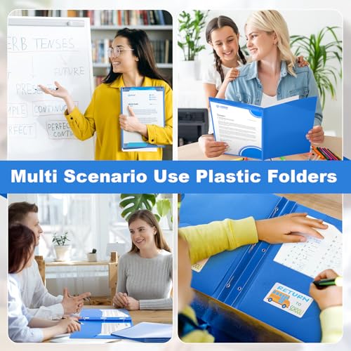 Henoyso 24 Set Take Home Folders with Clear Front Pocket, School-to-Home Communication Folder Bulk for Back to School Classroom, Heavy Duty Plastic Parent-Teacher Homework Folders (Blue) - color: Blue