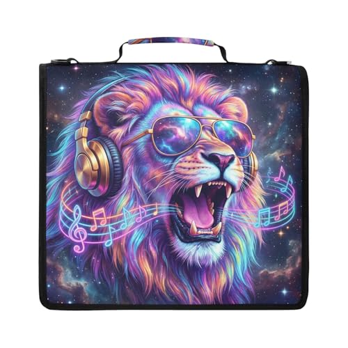 Lion 2-inch 3 Ring Zipper Binder with Shoulder Strap Holds 14 Inch Laptop for Students and Office - color: Lion
