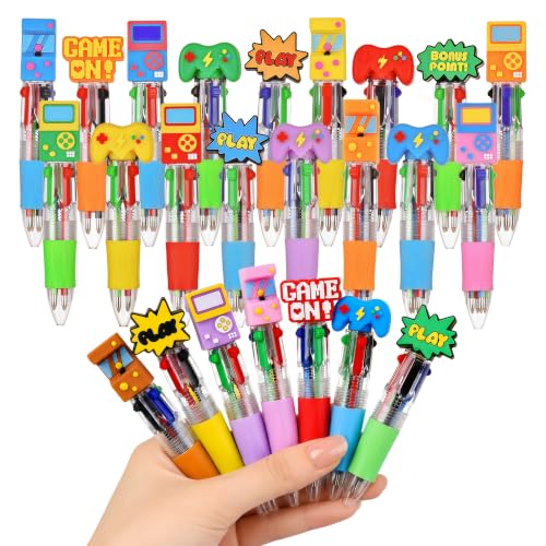 Oneshow 20 Pack Video Game Party Favors Pens, Mini 4-in-1 Multicolor Pens | Game Themed Multicolor Pen with 6 Fun Topper Styles, Cute Gaming Pens Bulk for Party Favors Classroom Prizes Birthday Gifts - style: Game-20PCS