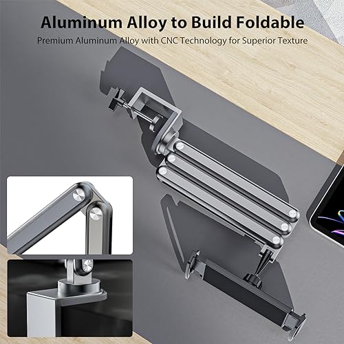 KU XIU Tablet Stand for Desk, Aluminum Alloy Foldable Tablet Arm Mount Holder Compatible with iPad 10/9th, iPad 13/12.9/11" M3 M4 M5 Pro Air, For Samsung Galaxy Tab & More 7-15.6" Tab Portable Monitor