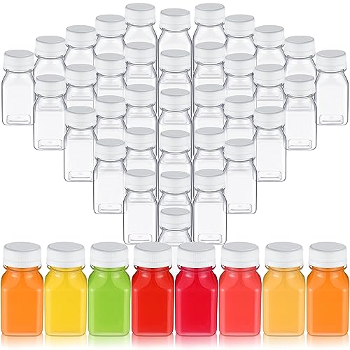 Patelai 48 Pcs Plastic Juice Bottles, 4 oz Shot Bottles with Caps Small Reusable Clear Juice Containers Bulk with Leakproof Lids for Juicing, Smoothies, Milk, Coffee, and Cold Beverages (White) - color: White, size: 4 oz