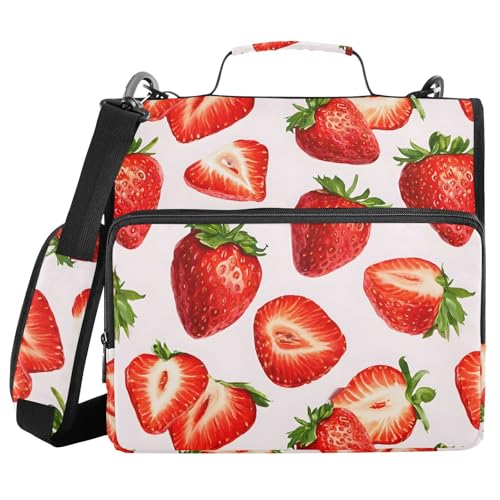 3 Ring Zipper Binder Red Strawberry Binders Bag with Shoulder Strap 500 Sheets Paper Organizer Trapper Keeper Documents Storage File Folder for School Office - color: A421