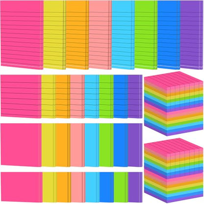 Leinuosen Sticky Notes Multi Size, 64 Pads, 40 Sheets/pad, Neon Self Stick Notes for Back to School Office Home Supplies