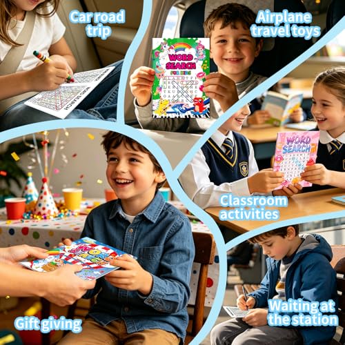 Elfew 20 Pack Bulk Small Word Search Puzzle Books for Kids Ages 4-8 8-10 | Over 2500+ Words, Answer Keys Included, Educational Vocabulary Activity Workbooks, Travel Screen Free Learning Games - style: 20 Word Search Book