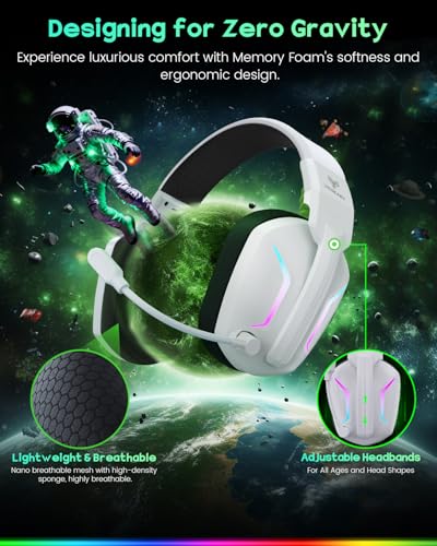 WESEARY Wireless Gaming Headset with Mic for Ps5, Ps4, PC, 20ms Ultra-Low Latency 2.4GHz Bluetooth 5.4 Gaming Headphones, 1200mAH Battery Life & 3D Spatial Audio for FPS Gamers, White - color: White