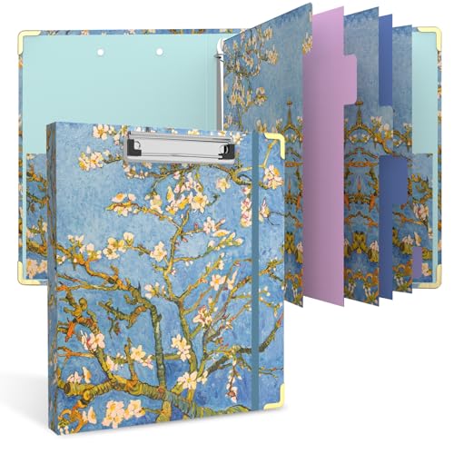 Almond Tree 3 Ring Binder - 1 Inch Round with 6 Tab Dividers, 2 Interior Pockets, Cute Clipboard for School & Office - color: Almond Tree, size: 1" Binder with Dividers