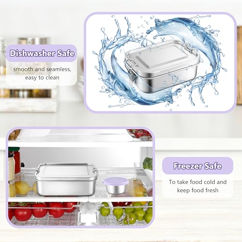 HaWare Stainless Steel Lunch Box, 29oz (850ML) with Divider | 3 Compartment, Condiment Container Included, Carrying Bag Included, Leak-Proof, Dishwasher Safe - color: Lilac Purple, size: 29oz-(850ml)