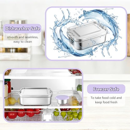 HaWare Stainless Steel Lunch Box, 29oz (850ML) with Divider | 3 Compartment, Condiment Container Included, Carrying Bag Included, Leak-Proof, Dishwasher Safe - color: Lilac Purple, size: 29oz-(850ml)